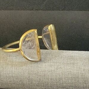 Gold Tone Clear Half Moon Open Cuff Bangle Bracelet Size 7.25 Ethereal